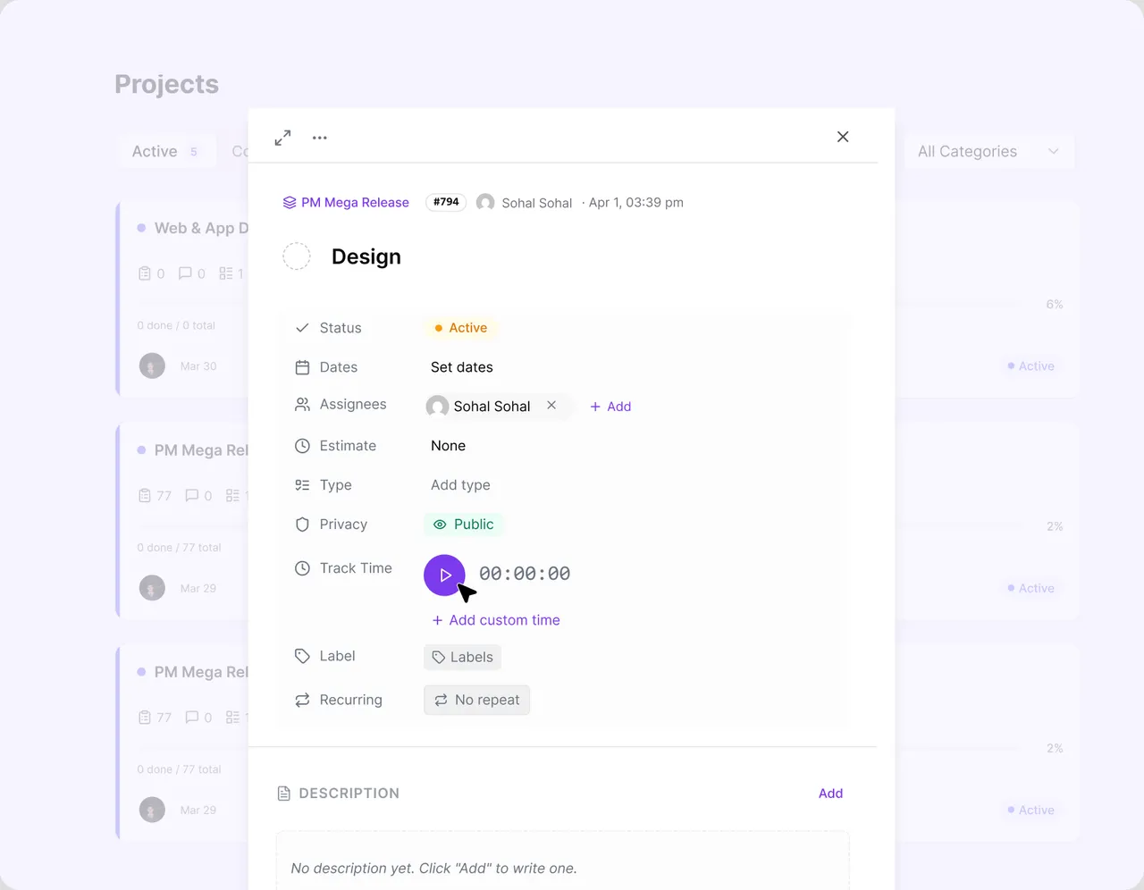 Time Tracker view