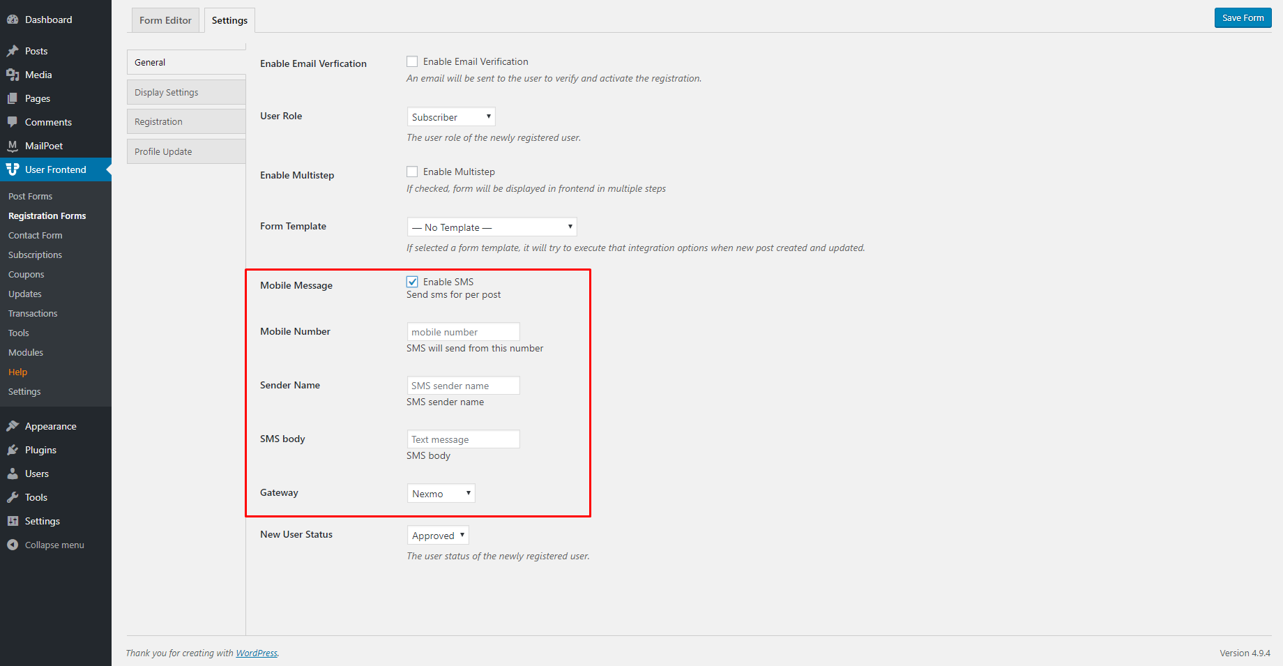 wpuf-registration-forms-settings-enable-mobile-message